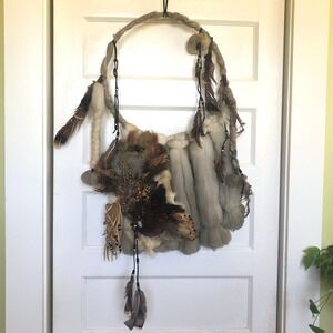 Dream Catcher Mandella Wall Hanging Large 30" Fur‎ Feather Native American